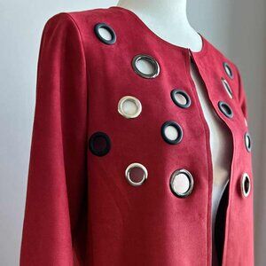 Michael Phillips Zoe Vivid Red Faux-Suede Grommet Open Coat w/ Pockets – US XS